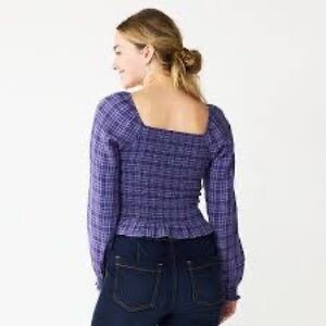 SO Long sleeve square neck plaid top size M.  NWT